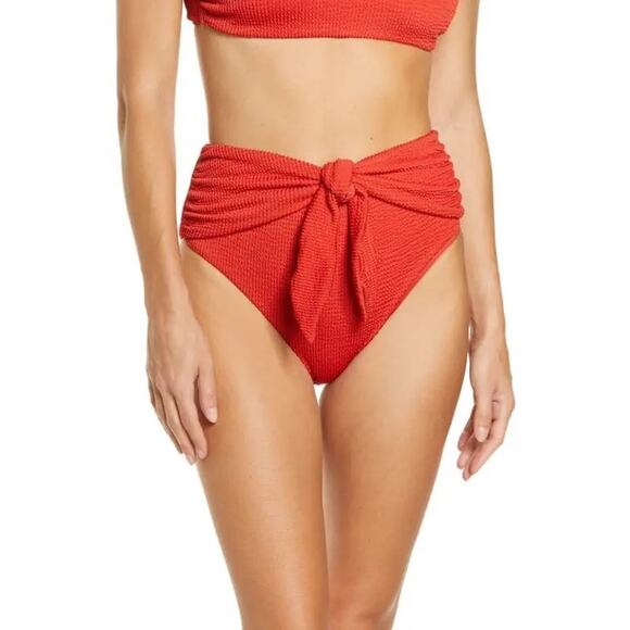 Veronica Beard Azoia Vintage Red Tie Front High Waisted Bikini Bottoms Sz M NWT - Picture 1 of 5